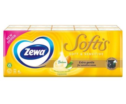 Носни Кърпички Zewa Softis & Sensitive 4 пл. 10 бр 