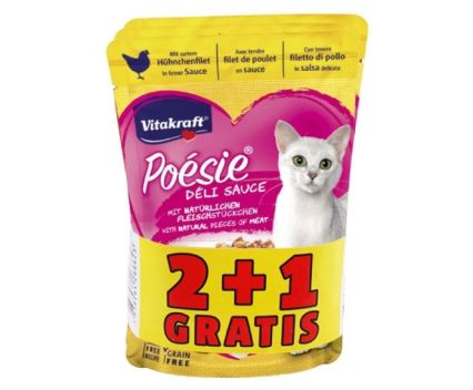 Храна за Котки Пауч Пилешко Филе в Сос Poesie Vitakraft 2+1 Подарък 255 г