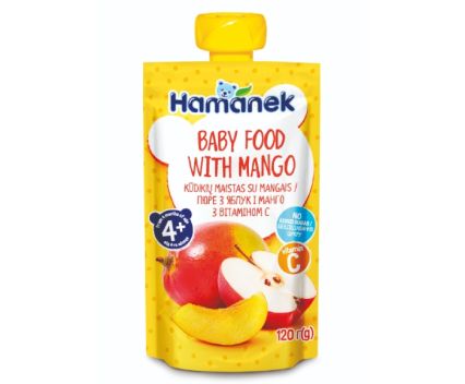 Пюре с Ябълка и Манго Пауч Без Глутен след 4-ия Месец Hamanek 120 г