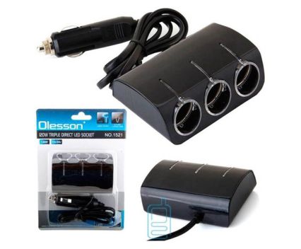 Мощен 120 W Разклонител за Кола с 3 Гнезда за Запалка - Olesson, Черен