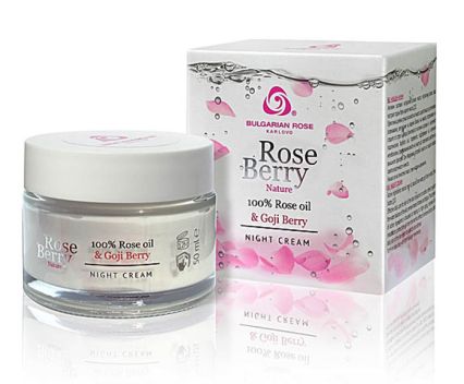 Нощен крем Rose Berry Българска роза с розово масло и годжи бери