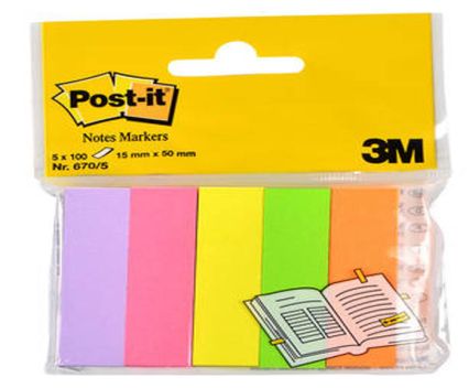 Цветни индекси Post-it 15/50мм 5 цв. по 100 л. 3М