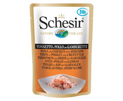 Пауч за котки с риба тон, пиле и скариди Schesir 50 г