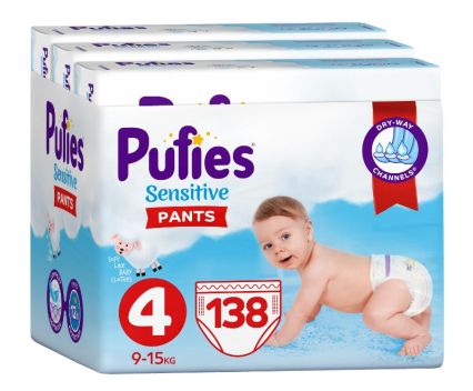 Бебешки Гащички Pufies Sensitive Maxi (4) 9-15 кг 138 бр