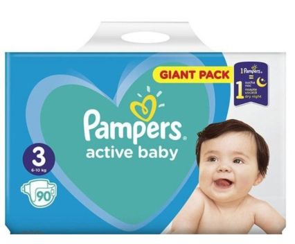 Бебешки Пелени Pampers Active Baby Giant Pack S3 6-10 кг 90 бр