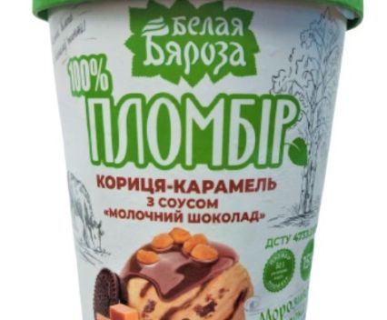 Сладолед Пломбир Канела, Карамел, Бисквити и Стафиди Белая Бяроза 555 г