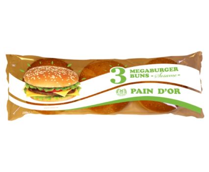 Питки за Хамбургер Pain D'or Мега Бъргър със Сусам 3 бр 250 г