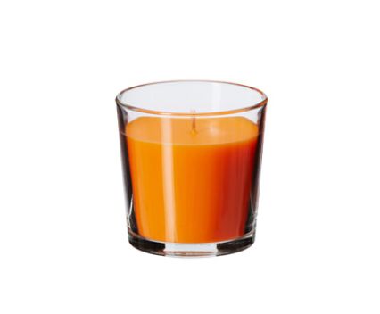 Ароматизирана свещ в стъклена чаша - оранжева, праскова 7.5см