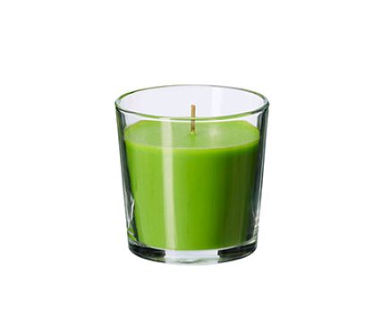 Ароматизирана свещ в стъклена чаша - зелена, зелена ябълка 7.5см