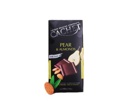 Черен шоколад 57% Круша и бадеми Cachet 100гр