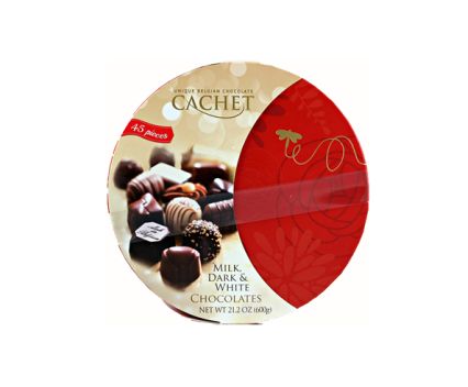 Бонбони Млечен, Черен и Бял шоколад Cachet 200гр (кръгла кутия)