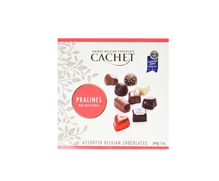 Пралини Млечен, Черен и Бял шоколад Cachet 200гр (червена кутия)